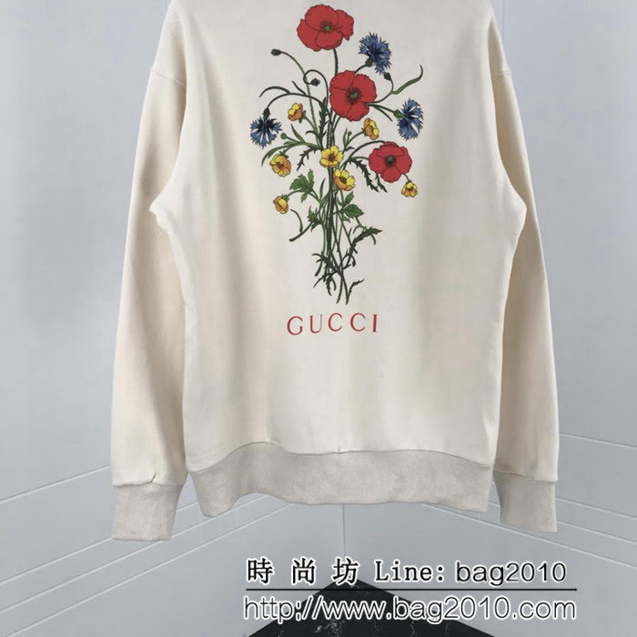 GUCCI古馳 18ss新款 人物吹嗩呐 後背花朵印花圖案 抓絨衛衣 男女同款 ydi1737